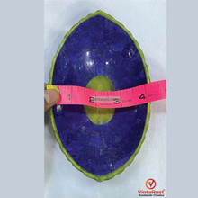 Load image into Gallery viewer, Lapis Lazuli and Jade Inlay Gemstone Bowl: Unique Oval Decorative Stone Dish

