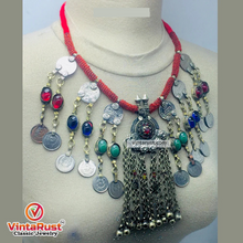 Load image into Gallery viewer, Dangling Vintage Coins and Stone Necklace
