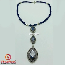 Load image into Gallery viewer, Lapis Statement Necklace with Antique Silver Pendants
