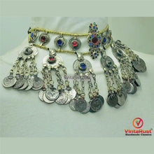Load image into Gallery viewer, Vintage Dangling Coins Necklace With Green and Red Glass Stones
