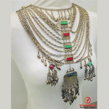 Load image into Gallery viewer, Vintage Afghan Tribal Multilayer Necklace with Glass Stones
