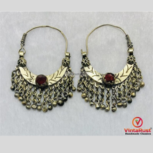 Load image into Gallery viewer, Vintage Afghan Hoop Earrings with Red Stone
