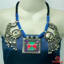 Load image into Gallery viewer, Blue Beaded Necklace With Dangling Pendants
