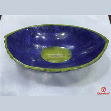 Load image into Gallery viewer, Lapis Lazuli and Jade Inlay Gemstone Bowl: Unique Oval Decorative Stone Dish
