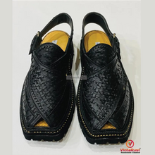 Load image into Gallery viewer, Black Men Peshawari Chappal ,Stylish Unique Design Woven Gents Sandals
