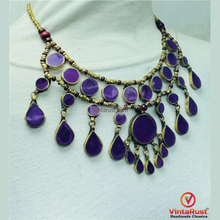 Load image into Gallery viewer, Amethyst Stone Choker Necklace with Wooden Beads
