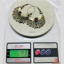 Load image into Gallery viewer, Vintage Afghan Hoop Earrings with Red Stone
