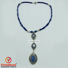 Load image into Gallery viewer, Lapis Statement Necklace with Antique Silver Pendants
