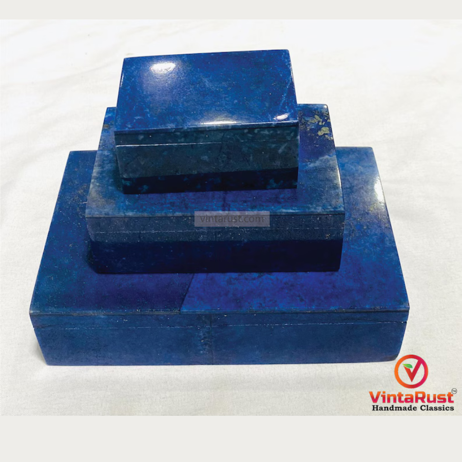 Luxury Lapis Lazuli Rectangular Three Piece Jewelry Box Set