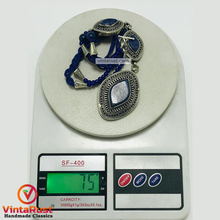 Load image into Gallery viewer, Lapis Statement Necklace with Antique Silver Pendants
