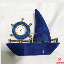 Load image into Gallery viewer, Genuine Lapis Lazuli Boat Decorative Piece With Watch
