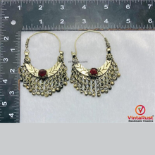 Load image into Gallery viewer, Vintage Afghan Hoop Earrings with Red Stone
