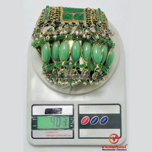 Load image into Gallery viewer, Antique Green Stone Afghan Necklace: Silver Kuchi Tribal Boho Statement
