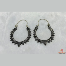 Load image into Gallery viewer, Oxidized Silver Festival Hoop Earrings: Tribal Boho Handmade Hoop Earrings
