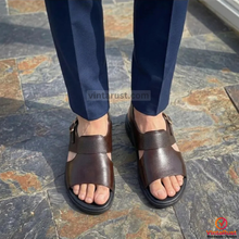 Load image into Gallery viewer, Men's Brown Leather Slip On Sandals,Summer Footwear

