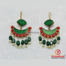 Load image into Gallery viewer, Green and Red Afghan Earrings: Kuchi Boho Dangle Earrings
