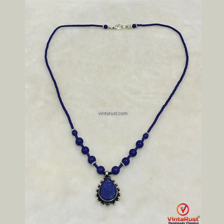 Lapis Lazuli Beaded Pendant Necklace