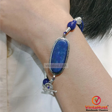 Load image into Gallery viewer, Lapis Lazuli Gemstone Bracelet, Handmade Beaded Chain
