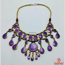 Load image into Gallery viewer, Amethyst Stone Choker Necklace with Wooden Beads
