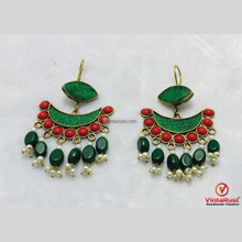 Load image into Gallery viewer, Green and Red Afghan Earrings: Kuchi Boho Dangle Earrings
