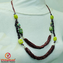 Load image into Gallery viewer, Maroon Beads and Stones Necklace
