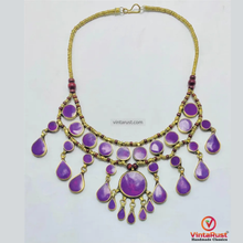 Load image into Gallery viewer, Amethyst Stone Choker Necklace with Wooden Beads
