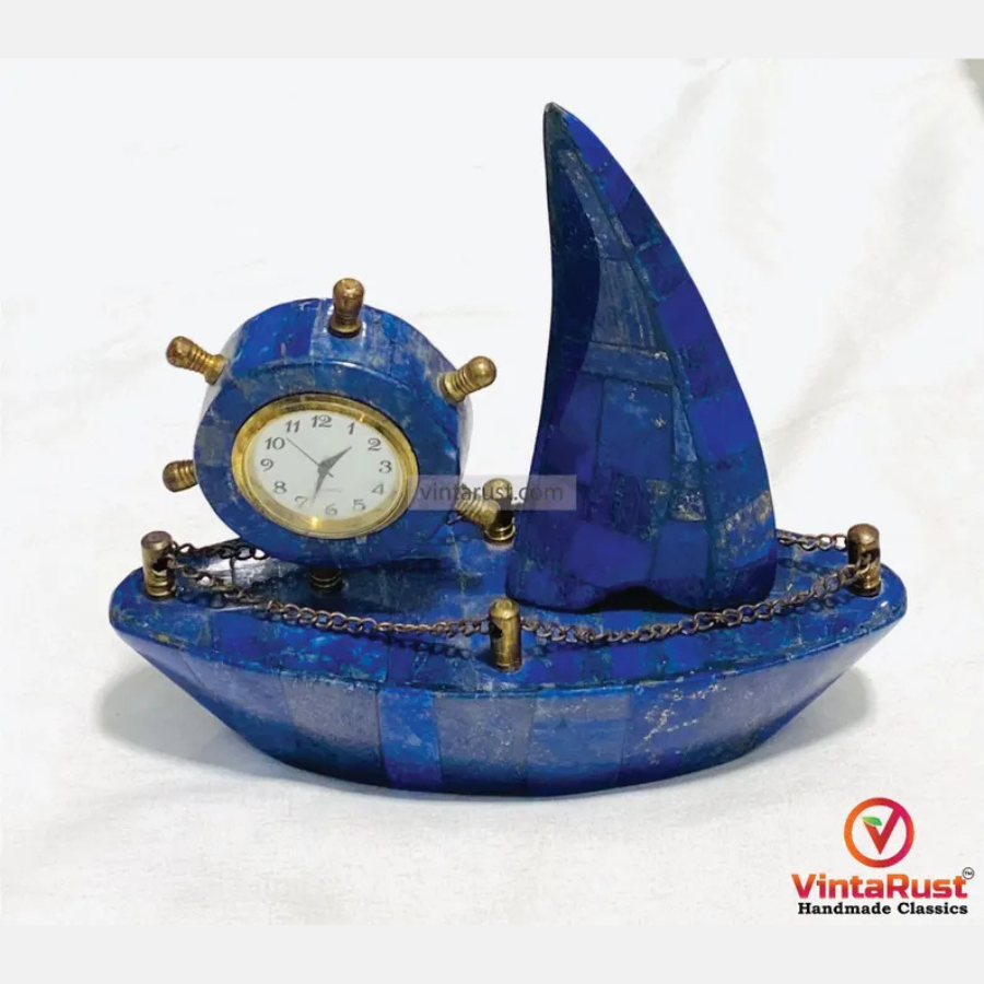 Genuine Lapis Lazuli Boat Decorative Piece With Watch