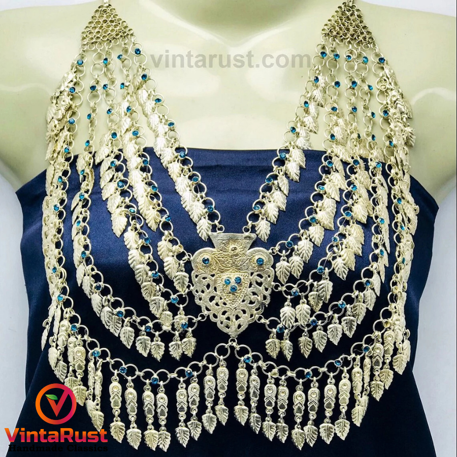 Afghani Tribal Silver Kuchi Multilayers Bib Necklace