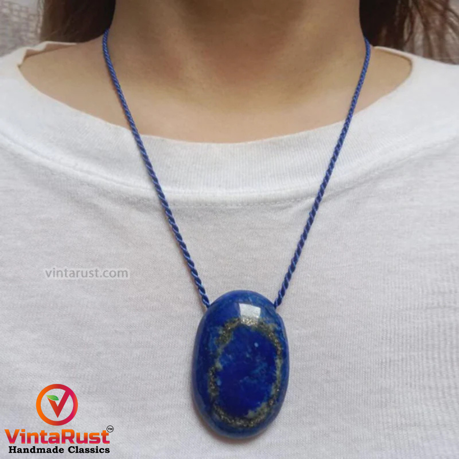 Lapis Lazuli Gemstone Oval Shape Pendant Necklace