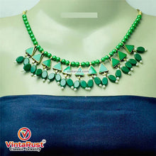 Load image into Gallery viewer, Green Beaded Stone and Small Pearls Necklace
