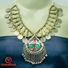Load image into Gallery viewer, Handmade Vintage Coins Necklace With Stones
