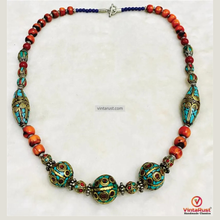 Load image into Gallery viewer, Handmade Nepalese Choker: Turquoise &amp; Coral Inlay, Tribal Boho Necklace

