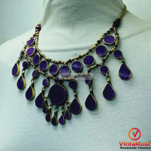 Load image into Gallery viewer, Amethyst Stone Choker Necklace with Wooden Beads
