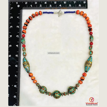 Load image into Gallery viewer, Handmade Nepalese Choker: Turquoise &amp; Coral Inlay, Tribal Boho Necklace
