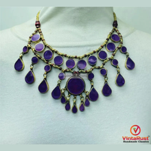 Load image into Gallery viewer, Amethyst Stone Choker Necklace with Wooden Beads
