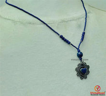 Load image into Gallery viewer, Lapis Beaded Necklace with Silver Heart Pendant

