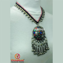 Load image into Gallery viewer, Tribal Pendant Necklace With Glass Stones and Bells
