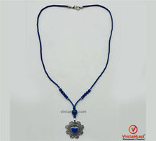 Load image into Gallery viewer, Lapis Beaded Necklace with Silver Heart Pendant
