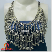Load image into Gallery viewer, Silver Kuchi Oversized Dangling Tassels Bib Necklace
