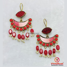 Load image into Gallery viewer, Long Dangle Red Earrings: Boho Festival Earrings Gift
