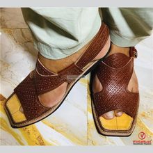 Load image into Gallery viewer, Traditional Handmade Peshawari Chappal: Brown Leather Ethnic Shoes

