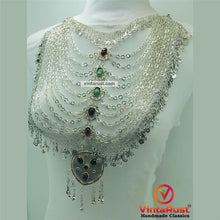 Load image into Gallery viewer, Tribal Silver Kuchi Bib Necklace With Glass Stones
