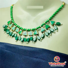 Load image into Gallery viewer, Green Beaded Stone and Small Pearls Necklace
