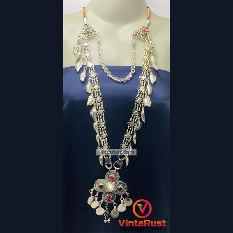 Long Two Layers Silver Pendant Necklace