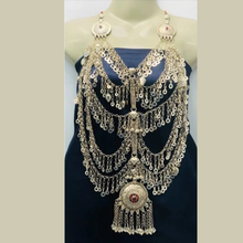Load image into Gallery viewer, Vintage Kuchi Bib Necklace: Afghan Tribal Pendant, Tassels &amp; Bells

