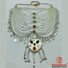Load image into Gallery viewer, Tribal Silver Kuchi Bib Necklace With Glass Stones
