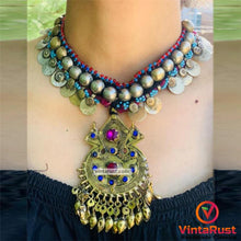 Load image into Gallery viewer, Tribal Kuchi Necklace With Multicolor Glass Stones
