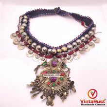 Load image into Gallery viewer, Tribal Kuchi Necklace With Multicolor Glass Stones
