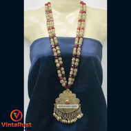 Vintage Metal Beaded Long Chain Pendant Necklace