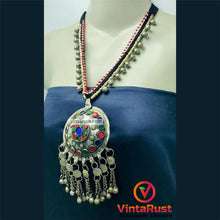 Load image into Gallery viewer, Tribal Pendant Necklace With Glass Stones and Bells
